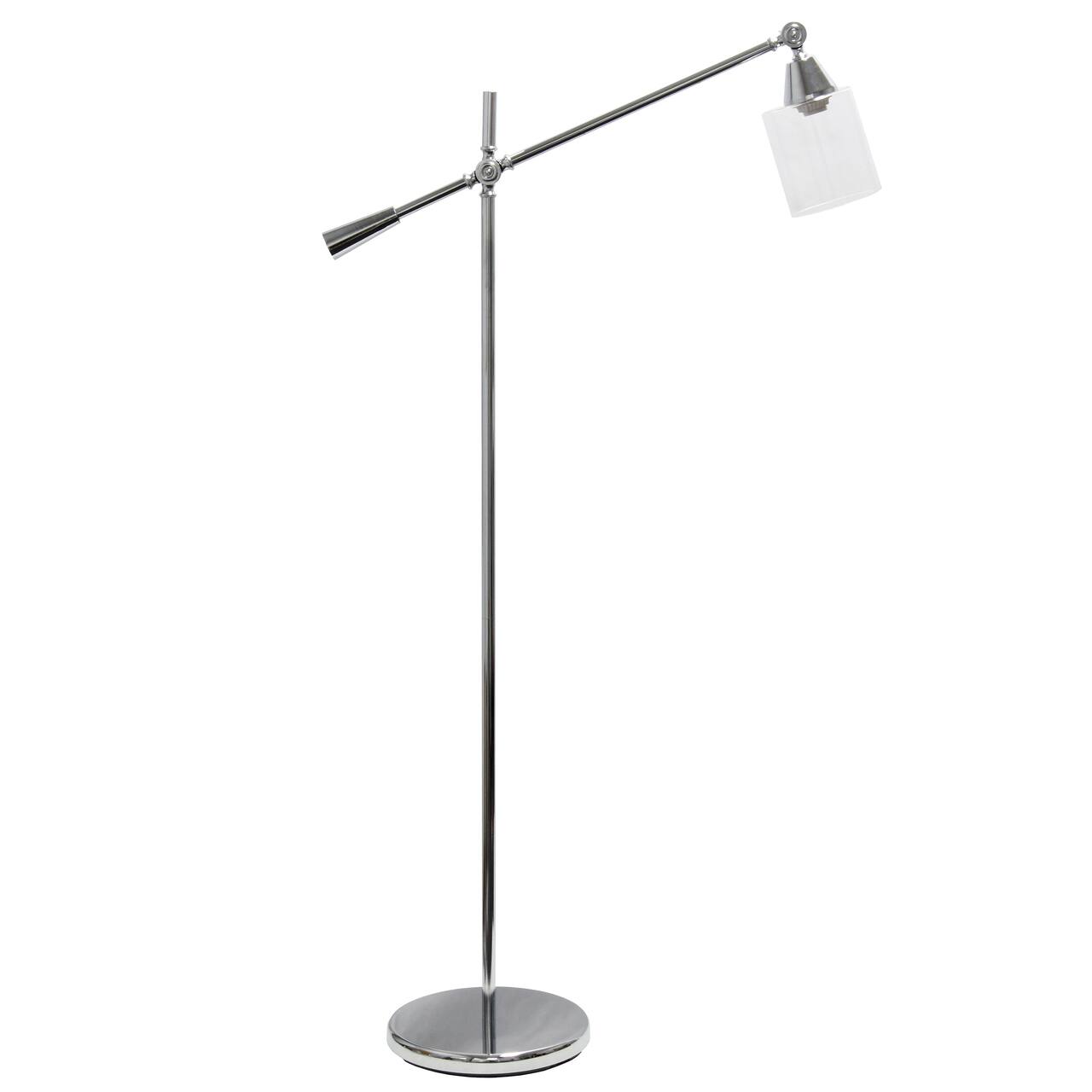 Lalia Home 4.6ft. Swing Arm Floor Lamp with Glass Cylindrical Shade